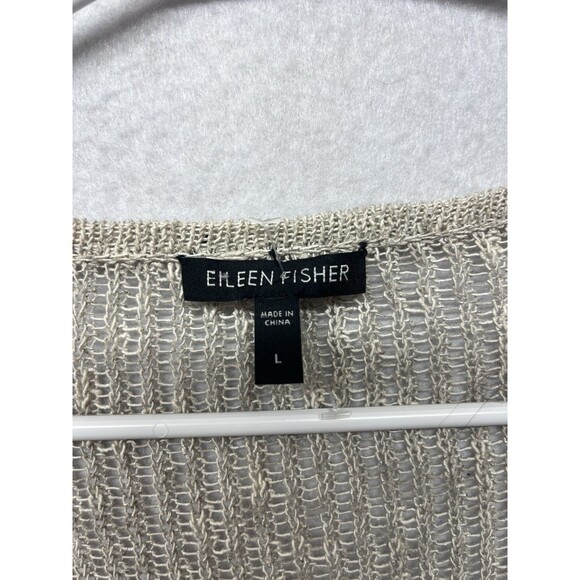 EILEEN FISHER Women's Long Sleeve V-neck Asymmetrical Linen knit Top Large Beige - Picture 2 of 4